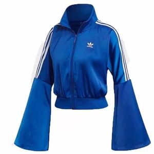 Adidas Women's Flared Sleeve Blue Bomber Jacket